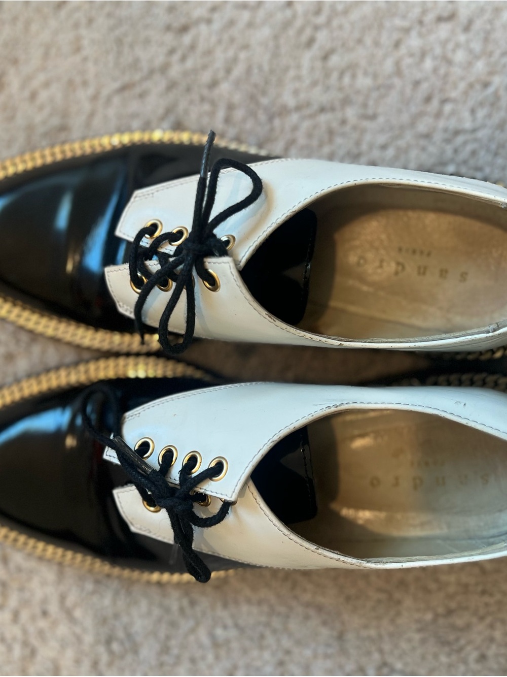Two-Tone Black and White Lace-Up Women's Oxfords